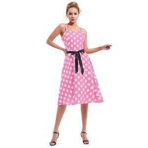 Awibmk Women Vintage 1950S 50S Plaid Polka Dot Swing Dresses Spaghetti Straps R